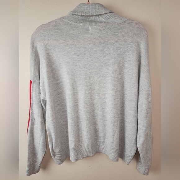 Love by Gap Gray Merino Wool Blend Slouchy Mock Neck Sweater Stripe Sleeves S - Picture 5 of 7